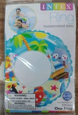 Intex Kids Inflatable Transparent Swim Ring - Animal On The Beach, 24 inch