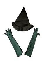Kid  s Halloween Witch Hat And Green Long Gloves/On size