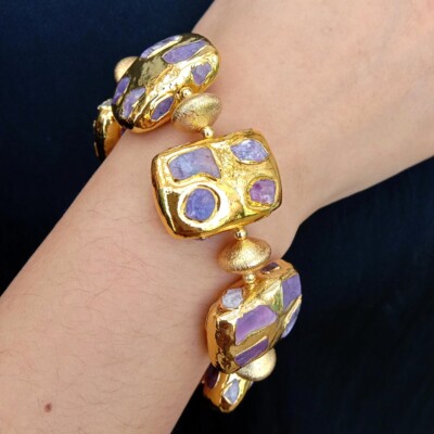 Natural  Charoite Chips GemstonesRectangle Beads Bracelet Lovers Jewelry