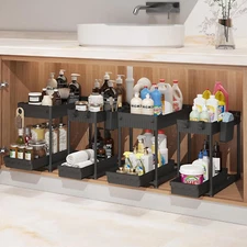 4-Pack under Sink Organizer, 2-Tier Multi-Use Pull Out Kitchen Bathroom Organ...