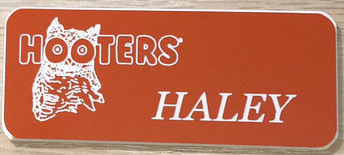 NEW~HOOTERS Girl Uniform Fun Collectible Pin Badge Tag
