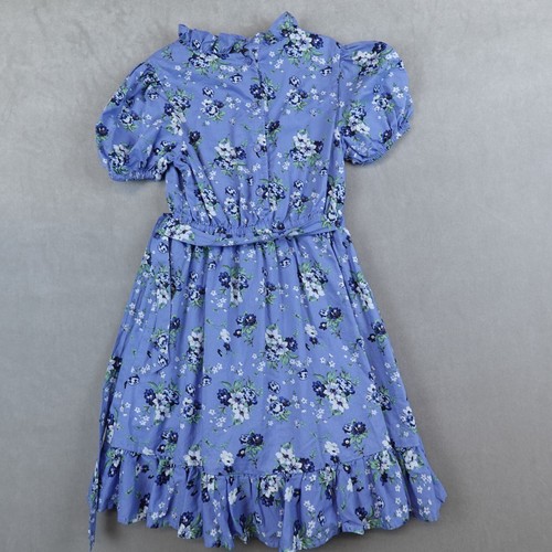 Janie and Jack The Bloom Town Dress Girls Size 8 Lined Skyline Blue Floral Belt - Picture 4 of 11