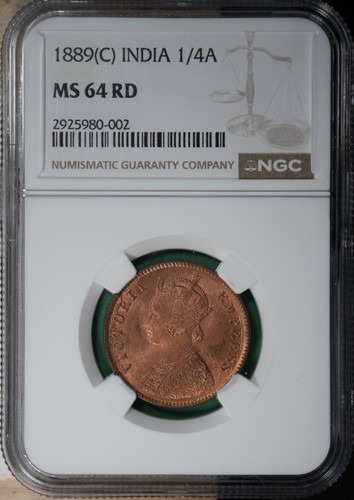 1889C India British 1/4 Anna NGC MS64RD - Picture 3 of 3