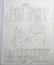 Rare John Fahey- 8" & Half x 11" Concert Flyer Omaha Nebr. Nov. 20 1969 Clean M-