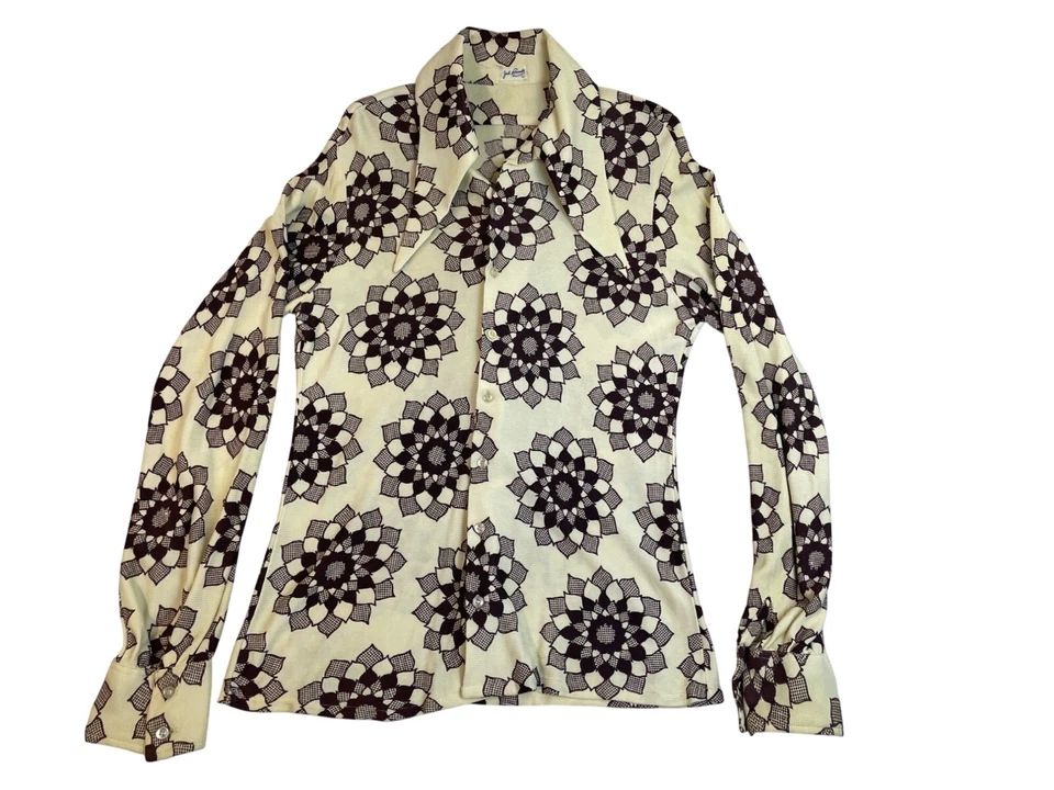 Vintage Jack Brommel Men's Beige Button-Down Floral Long Sleeve Blouse Sz L - Image 2 of 4