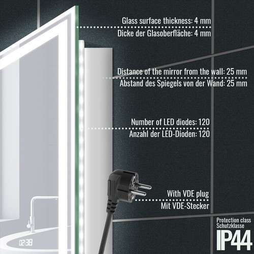 Aquamarin® Badspiegel LED Badezimmerspiegel Wandspiegel Lichtspiegel Bad - Bild 43 von 60