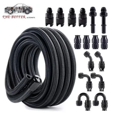 10FT 6AN 3/8" PTFE LS Swap EFI Fuel Line Fitting Kit E85 Nylon Braided Fuel Hose