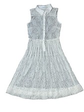 Calvin Klein Women’s 6 White Lace Mesh Pleated Sleeveless Button Dress