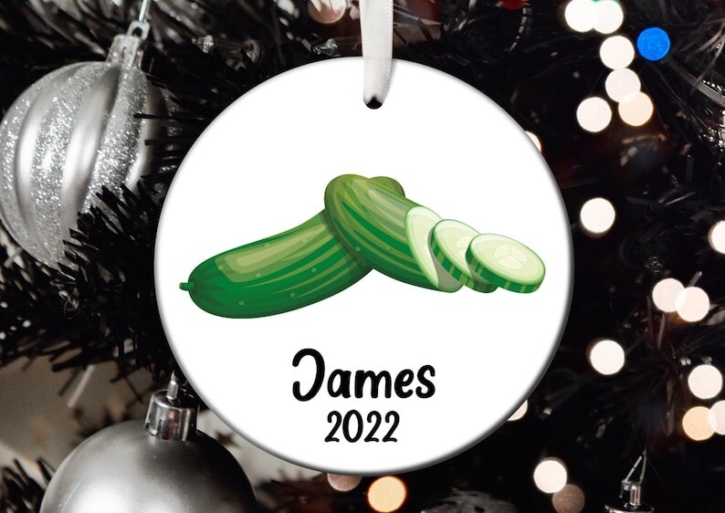 Personalized Cucumber Christmas Ornament, Cucumber Santa Ornament, Cucumber T...
