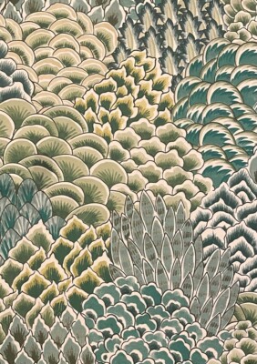 BRUNSCHWIG & FILS Katibi Print Leaf Green Cotton Remnant New