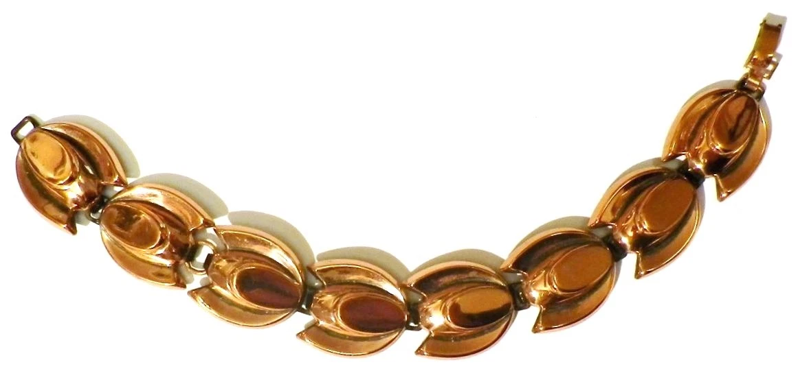 Bracelet Vintage Années 1950 - Cuivre Et Nacre - Doré/blanc - Occasion