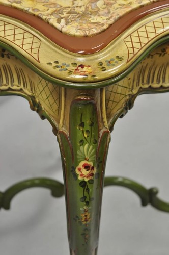 Vintage Italian Venetian French Louis XV Style Painted Marble Top Lamp Table - Picture 8 of 12