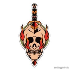 Skull Dagger Flames, Vinyl Decal Sticker, Indoor Outdoor, 3 Sizes, 12666