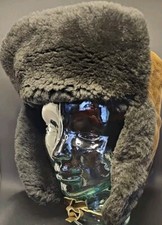 Sheared Beaver Trapper Hat Ushanka Russian Aviator Ear Flaps Quilted Lining VTG