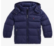 NWT, Boys Polo Ralph Lauren Navy Hooded Down Jacket. Size 3T. Eu 98