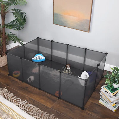 Pet Exercise Play Pen with Bottom, DIY Enclosure Fence Cage for Small Animals