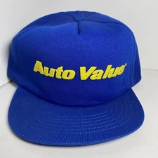 Vintage AUTO VALUE Car & Truck Parts Blue Baseball Hat Snapback Cap USA Garage