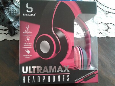 Ultramax Headphones Bass Jaxx Built-In Microphone 3.5mm 40mm Pink/Black NEW