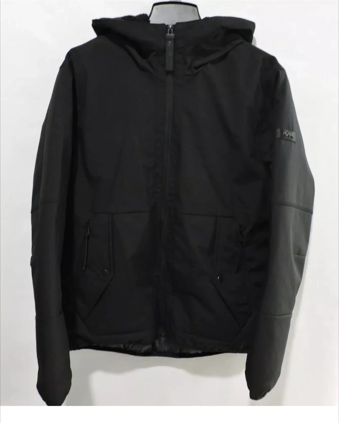 Michael Kors M23869 Cappotto da campo uomo con cappuccio nero foderato imbottito e pelliccia sintetica