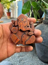 Collectible 1800's Antique Old Wooden Hand Carved God Ganesha Figure 3 x 2"