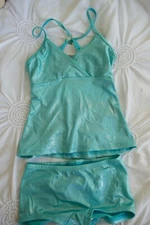  CAPEZIO KIDS DANCE OUTFIT GLITTER TURQUOISE BLUE SIZE S 