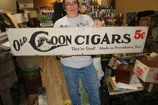 Rare Large Vintage Old Coon 5c Cigars Tobacco Horse General Store 48" Metal Sign