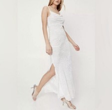 Nasty Gal White Half Cowl Devore Maxi Dress Viscose Velvet Bridal Wedding Shower