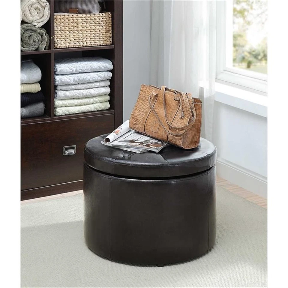 Convenience Concepts Designs4Comfort Round Shoe Ottoman in Black Faux Leather - Image 4 of 4