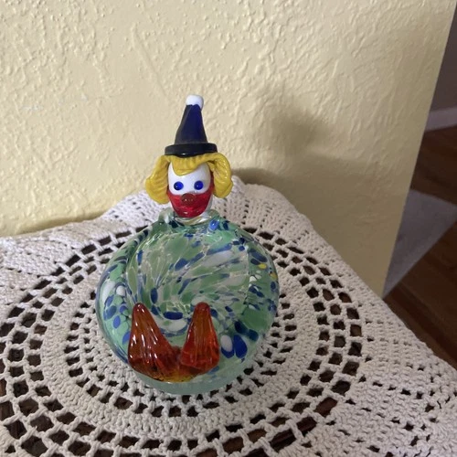 MURANO ART GLASS CLOWN Italian Hand-Blown Candy/Trinket Dish  8.75" L. c .1960