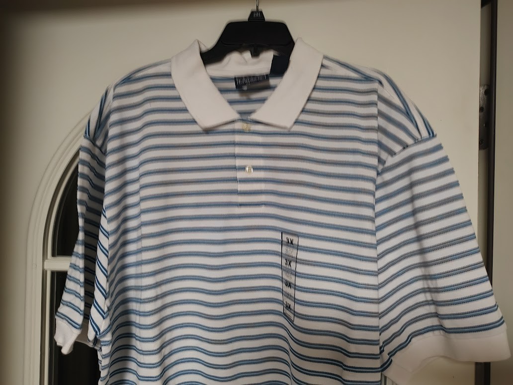 NWOT Basic Editions White Blue Striped Knit Polo Size Men's 3X | eBay