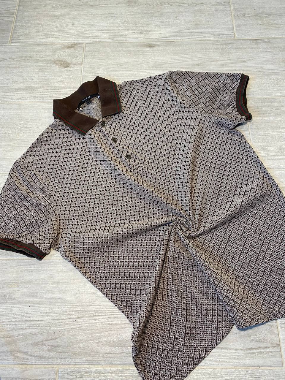 GUCCI Men's Brown Beige GG Monogram Slim Fit Polo Shirt Size L Made in Italy-image