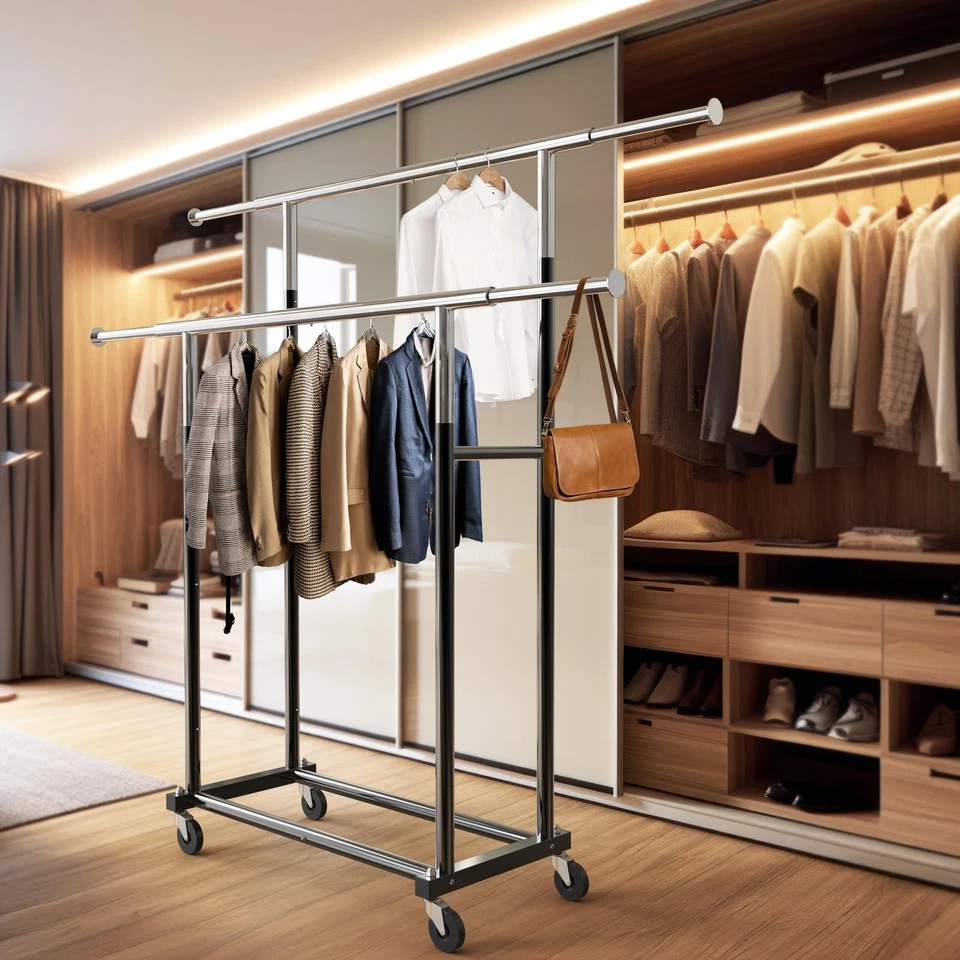 Simple Houseware Standard Double Rod Garment Rack, Black - Image 4 of 4