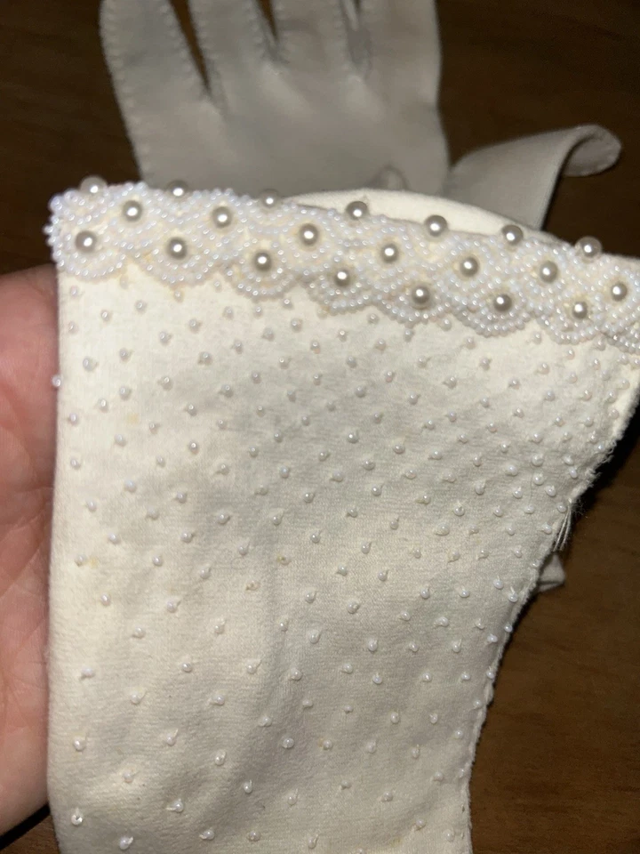 Guantes para mujer Hansen blancos vintage tejidos 100 % algodón hechos en Hong Kong talla 7 Foto 4 de 4