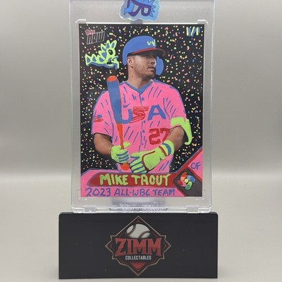 2023 Topps Now Neon Mike Trout  WBC Team 1/1 Bobzilla Hand Embellished Art Piece