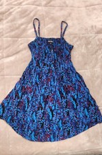Express Women's Small Sleeveless Sundress Smocked Pockets Blue Multi Abstract