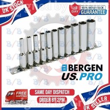 US PRO 11PC DEEP DRIVE 1/4" INCH SOCKET SET 4-13MM SOCKETS ON RAIL LONG REACH