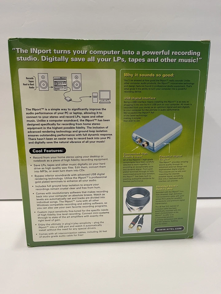 XITEL INport Analog to PC Audio Recording Kit Adapter Stereo LP Tapes NEW SEALED - Image 2 of 4