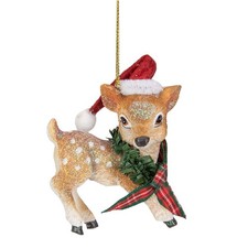 Northlight 3-Inch Reindeer Wearing Santa Hat and Plaid Bow Christmas Ornament