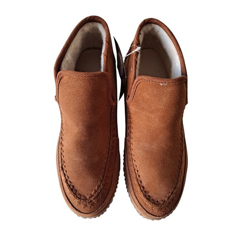 NWB Muk Luks Suede Wool Blend Faux Fur Slip On Shoes Queens Cognac Womens Size 8 - Picture 1 of 16