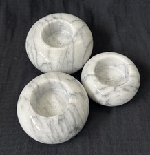 HEAVY Round Marble Tea Light Candle Holders Gray Vintage Granite MCM Modular