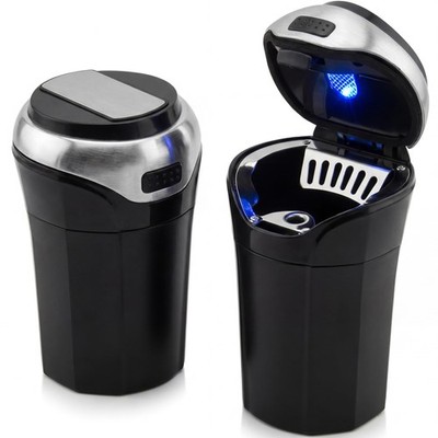Car Ashtray with Lid, LED Light & Lighter for Cup Holder (Silver)