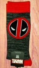 MENS MARVEL DEADPOOL CHARCOAL CREW SOCKS (SHOE SIZE 8-12)