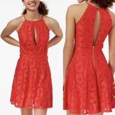 Material Girl Women's Juniors Fit & Flare Cutout Mini Lace Dress Red Size L NWT