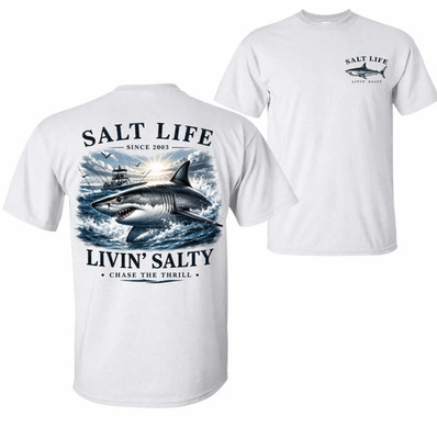 Shark Fishing Graphic T Shirt Ocean Boat Angler Coastal Tee Unisex Gift