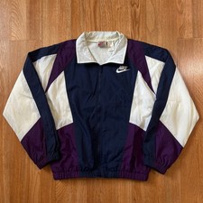 Vintage Nike Kids Windbreaker Jacket Navy Purple White Colorblock Size M 10/12