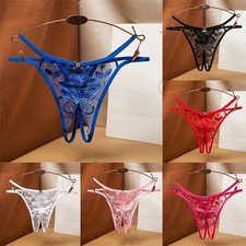 Seductive Crothless Lace Thong G string Panties Lingerie Underwear Size
