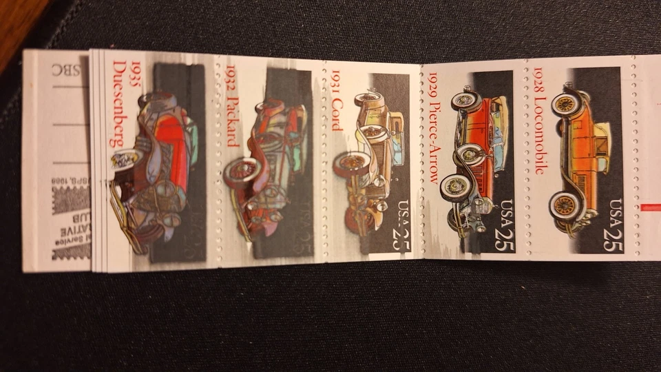 Scott #2381-2385, M/F/NH, Classic Cars, Booklet of 20 25cent stamps, BK163 - Image 3 of 3