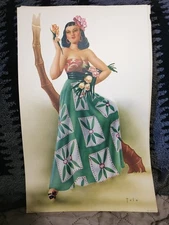 Vintage Telo Lithograph Mexican Spanish Hawaii Tango Dancer Pinup 10X16 Art