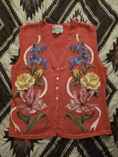Vintage Susan Bristol Cardigan Sweater Vest Pink Flowers Women's Size Large