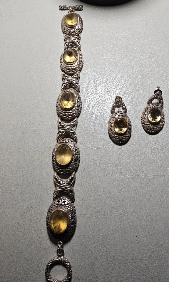Balinese designed Citrine and Silver Earrings and Bracelet Set - Image 4 of 4